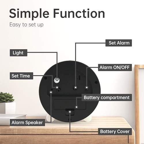 Image of JALL Analog Alarm Clock, 4 inch Super Silent Non Ticking Small Clock with Night Light, Battery Operated, Simple Design, Old Fashioned Style Cream Decor, for Bedroom, Bedside, Desk, Adult, Gift, White