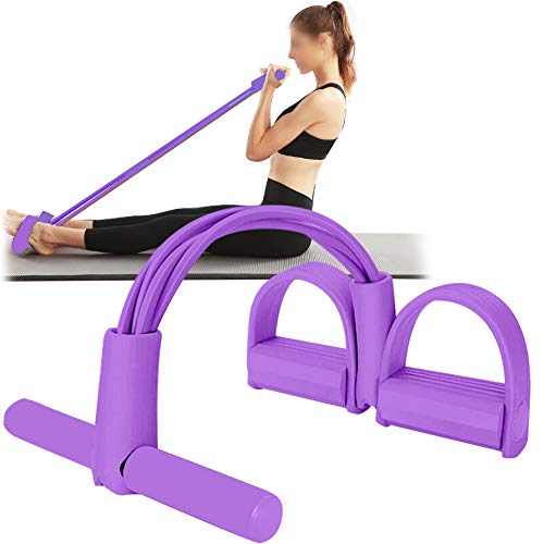 OEAGO Pull Up Resistance Band, Multifunction Leg Exerciser Elastic Training 4-Tube Pull Rope Sit-up Training Foot Resistance Band for Abdomen, Waist, Arm, Yoga Stretching Slimming Training-Purple