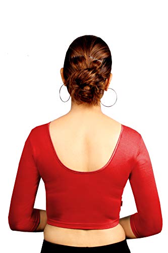 Image of Abhi Cotton Readymade Saree Blouse for Women- 3 /4 Sleeve, Round Neck, Regular-fit, Stretchable, Pull-on Style