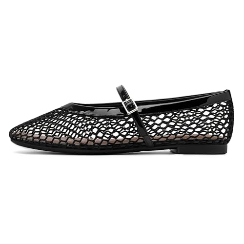 Rihero Mesh Ballet Flats for Women Comfortable Square Toe Ballerina Flats Buckle Strap Casual Fishnet Flat Shoes2