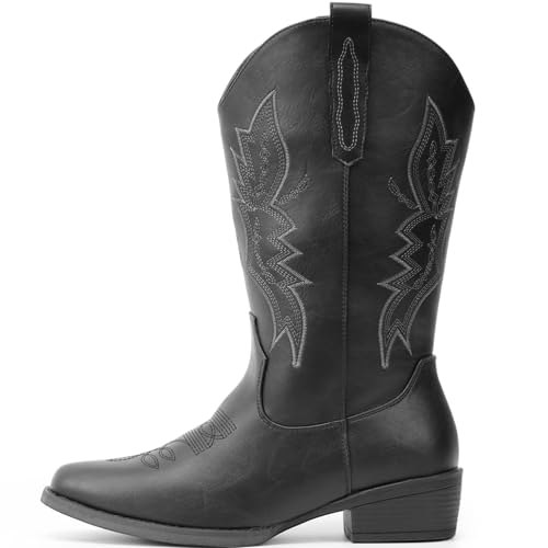 Image of IUV Cowboy Boots for Women Mid Calf Pull-On Cowgirl Boots