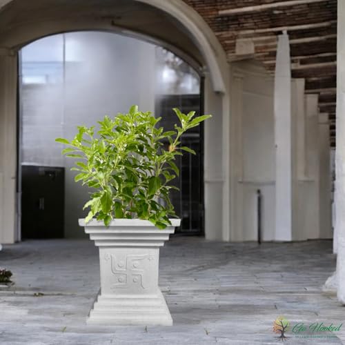 Go Hooked 16 Inch Tulsi Pot Traditional Decorative Planter Perfect for Home and Pooja Decor, Balcony, and Garden | Durable Weather-Resistant White