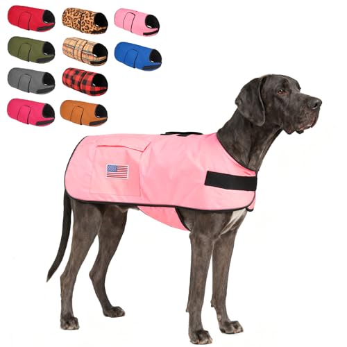 Image of BEAUTYZOO Dog Winter Coat for Giant Large Dogs, Waterproof Canvas Jackets | Warm Fleece Great Dane Sweater, Reflective Cold Weather Coats, Windproof Blanket Clothes for Female Male Doggie, Pink XXL