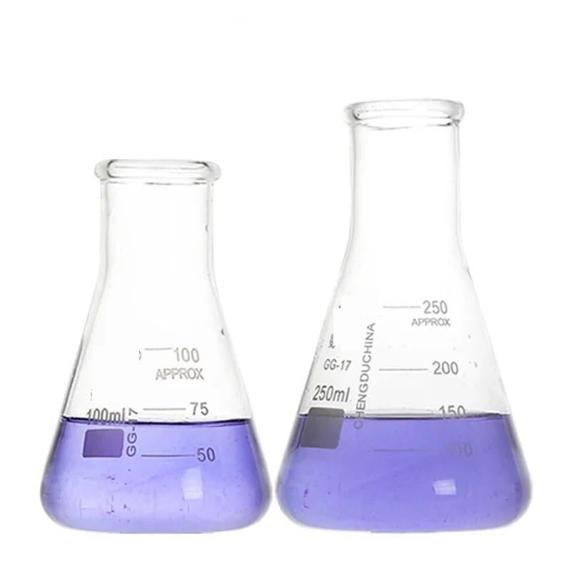Matraz aforado de borosilicato, Matraz Triangular cónico de Cuello Ancho y Recto de Vidrio de borosilicato de 50 ml a 1000 ml for Laboratorio.(250ml)