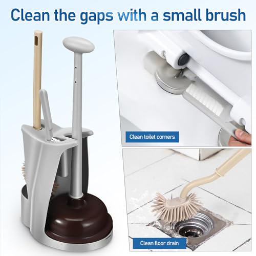 Image of OUNONA Toilet Brush and Plunger Set with Ventilated Holder Arched Head Toilet Bowl Brush for Deep Cleaning Flexible Plunger for Bathroom Unclogging 9.96 X 9.84 X 5.24 Inches