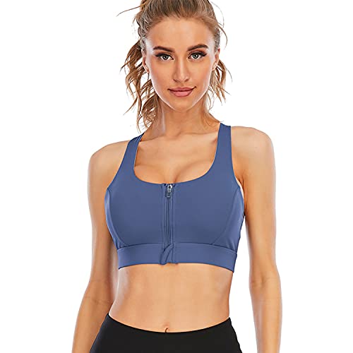 Image of Cordaw Zipper in Front Sports Bra High Impact Strappy Back Support Workout Top