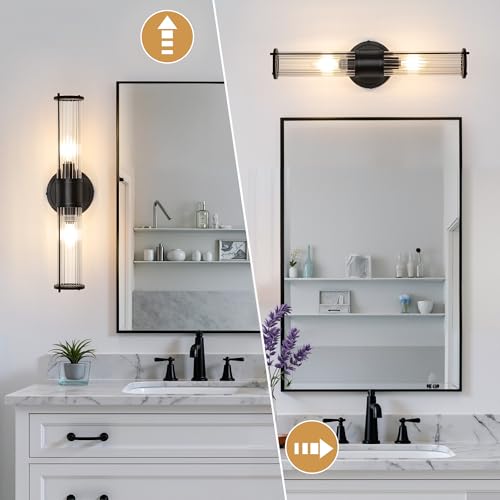 Image of Wall Sconces Set of Two, Black Bathroom Sconces Wall Lighting - Modern Vanity Light Vertical and Horizontal Wall Mount 2-Light Indoor Wall Light for Hallway Living Room(E12 Bulbs Excluded)
