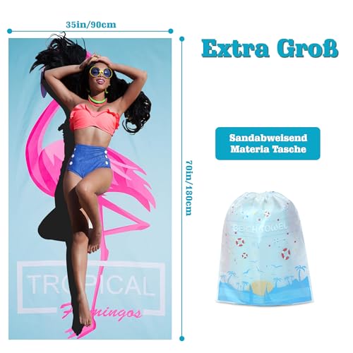 LEcylankEr Strandtuch Großes, Mikrofaser Handtuch 180x90, Sandabweisend Schnelltrocknend Mikrofaser Strandtuch Groß, für Strand/Poolside/Strandstühle (Flamingo)