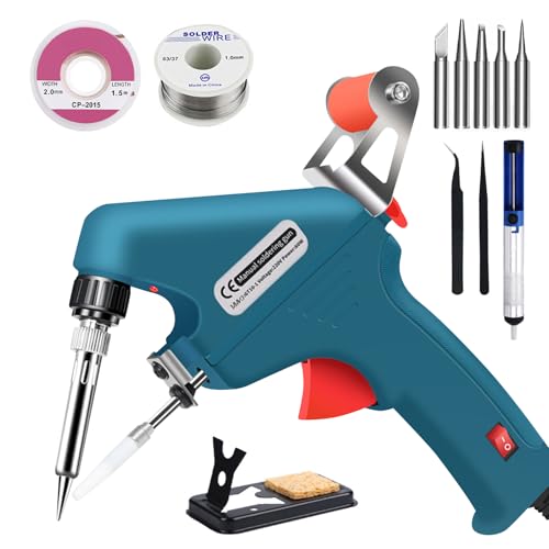 Soldeerboutset, 60 W, automatisch elektronisch soldeerpistool kit met desoldeerpomp, pincet, handheld solderen tinnen pistool voor sieraden, doe-het-zelvers, reparatie van printplaten
