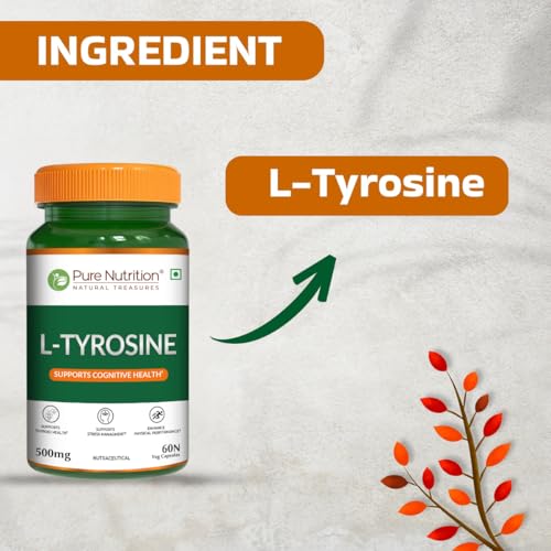 Image of Pure Nutrition L-Tyrosine 500mg | 60 Veg Capsules | Supports Focus, Memory & Cognitive Performance | Helps Reduce Stress & Fatigue | Promotes Healthy Thyroid Function