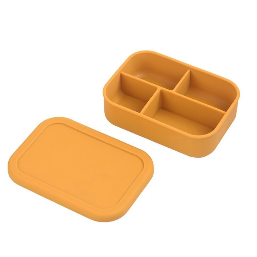 Recipientes para Alimentos Caja larga de almacenamiento del compartimiento de la caja de la calefacción de microondas del cajón for verduras de cuatro compartimentos del silicón con la tapa para Refri