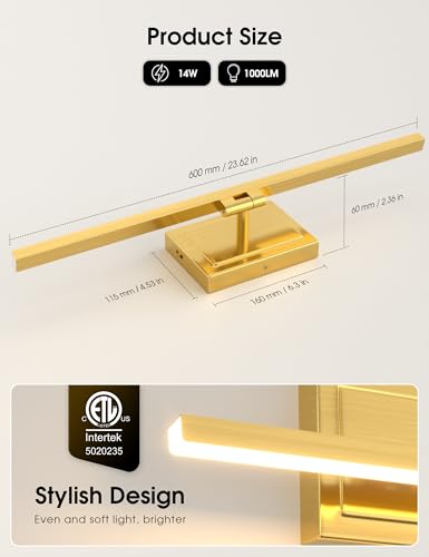 Image of VOLISUN Bathroom Vanity Light 24 inch, 14W Dimmable 5CCT Led Bathroom Light Fixture Over Mirror, Gold Bar Vanity Light for Bathrooms-ETL Certificated