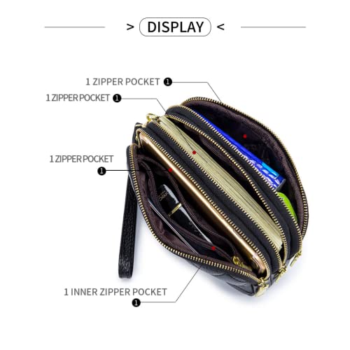 Genuine Leather Wallet for Women Wristlet Clutch Purse Quilted Purse Large Capacity Mobile Phone Pouch4