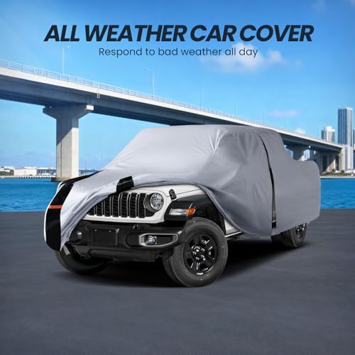 Image of Multi-Layer Jeep Gladiator Truck Cover, Custom fit Gladiator 1999-2026 Crew Cab Short Bed(5') Car Cover Waterproof All Weather, Full Exterior Cover Rain Wind Dust and UV Protection with Door Zipper