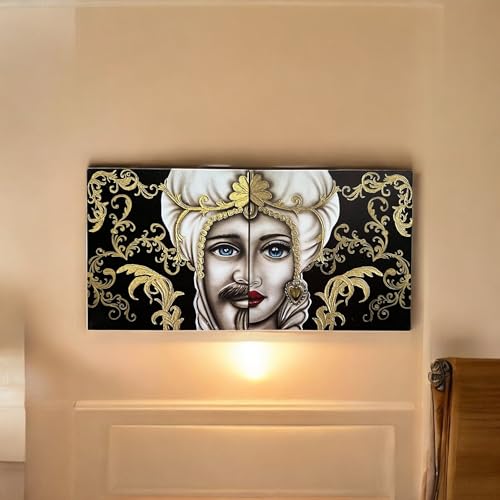 GMM Stampa su Tela Canvas Struttura in legno Quadro Moderno Rettangolare Stampe Decorative Tipiche Siciliane (Nero_oro coppia testa di moro)