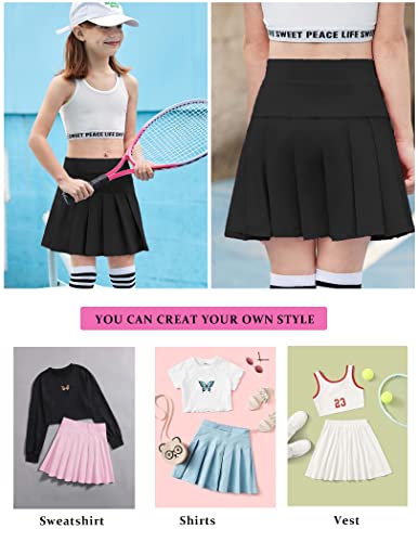 Arshiner Girls Active Skirts With Shorts Mini Tennis Skorts Pleated Performance Running Skirts (Black, 11-12 Years) #TOP4