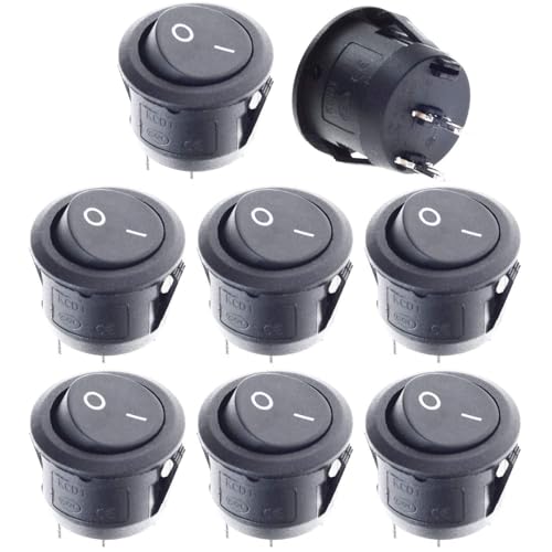#US 8 Pcs -in On-Off 2 Pin Round Rocker Boat Switch Black AC 250V 6A 1