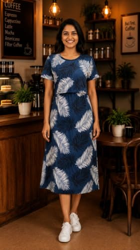 Image of Maternity Feeding Maxi Dress with Pockets, Green Butterfly Print, Zipless Long Pregnancy Gown, Pre & Post Maternity Wear Ankle Length