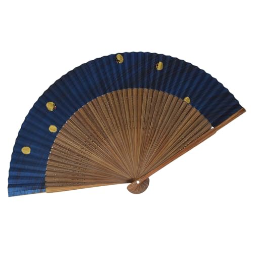 扇子 高級絵付扇子 香り付き 日本製 唐木中彫 大短地 紺パール地 ホタル 22.5ｃｍ