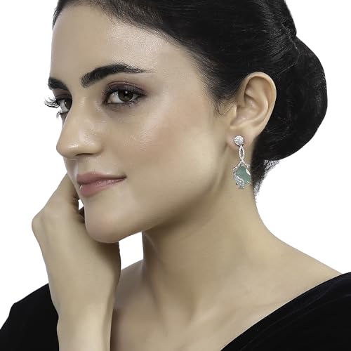 Diamond Drop Earrings, Rhodium-Plated