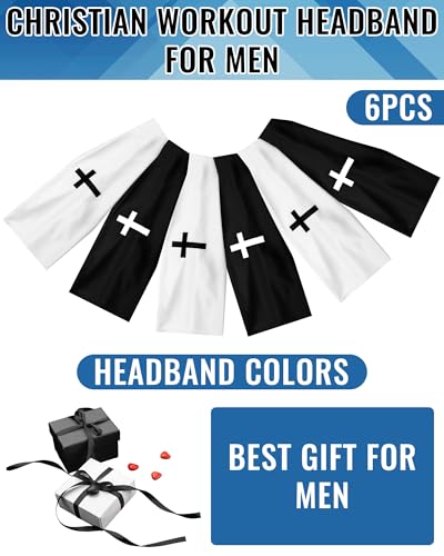 Image of Shihanee 6 Pcs Christian Headbands for Men | Jesus Cross Athletic Sweatbands, Moisture Wicking, Christian Workout Accessories, Football Baseball Running Sports Training