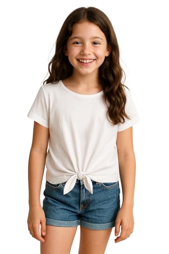 Image of Kilymosy Girls Short Long Sleeve Shirt Casual Front Knot Tops Tee Blouse 5-12 Years