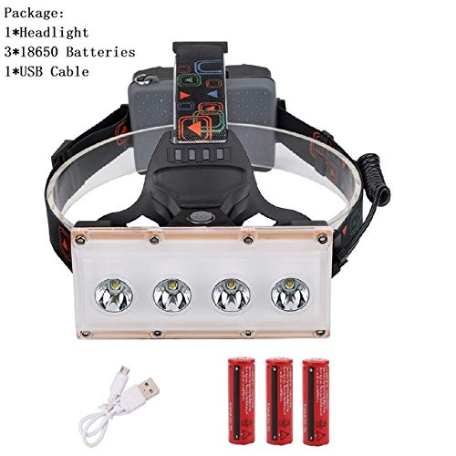 STHfficial XML-T6 13000LM Phare 3 Modes Lampe Frontale XML-T6 4 LED Lampe Frontale Lampe De Poche 18650 Batterie Rechargeable Chasse Camping Light,B