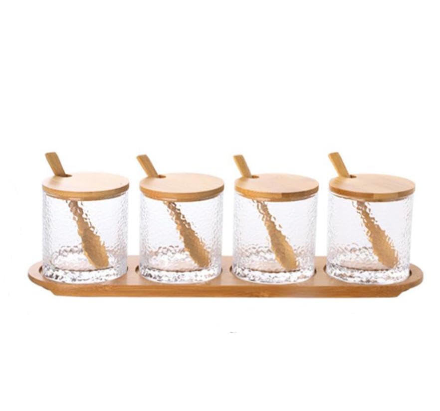 Luminexia Barattolo per condimenti da Cucina,Set di barattoli per condimenti in Vetro con coperchi e Cucchiaio di,Scatola per condimenti in Vetro,per conservare Lo Zucchero di Sale di e spezie