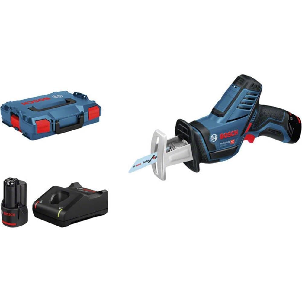 Bosch Professional 12V System sierra de sable a batería GSA 12V-14 (profundidad de corte en madera/perfiles metálicos: 65/50 mm, incl. 2 hojas de sierra, 2 baterías de 3,0 Ah y cargador, L-BOXX)