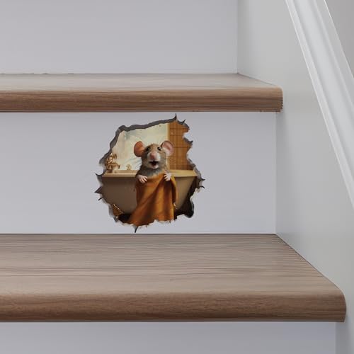 Bathroom Mouse in Towel in Mouse Hole Decal - Mouse Hole 3D Wall Sticker…