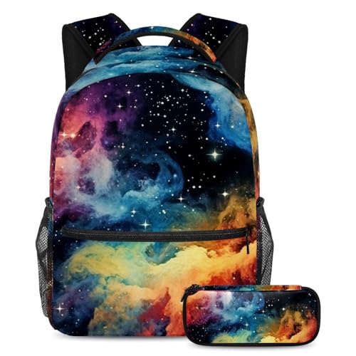 Cartable Galaxy Planet 24 coloré avec trousse assortie pour l'école taille large