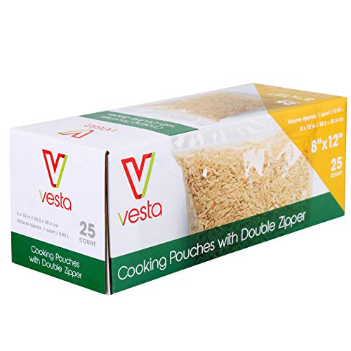 Double Zipper Non-Vacuum Seal Pouches by Vesta Precision | Clear and Flat Food Storage Bags | Does Not Require a Vacuum Sealer for Food Packaging | 8 x 12 inches | 25 Pouches per Box