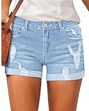 LookbookStore Women's Mid Rise Rolled Hem Distressed Jeans Ripped Denim Shorts