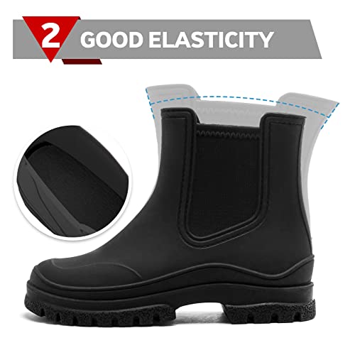 Hsttgsr Women's Rain Boots, Comfortable Elastic Adult Ankle Booties, Fashion Mid Heel Chelsea Boots, Waterproof Non-Slip Chunky Platform Lug Sole Short Garden Boots3