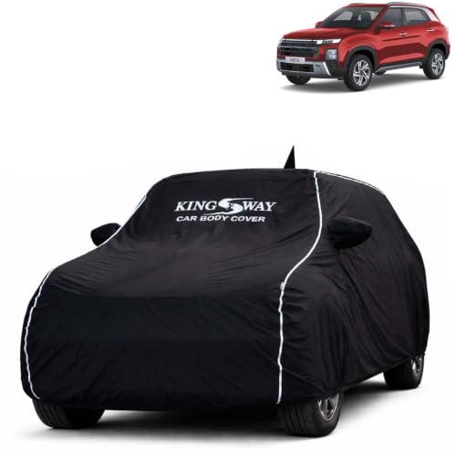 Image of KINGSWAY Super Waterproof Car Cover Only with Hyundai Creta (Year 2024 Onwards - All Model) | Mirror and Antenna Pockets | All Weather Car Body Cover with Silver Piping | Black