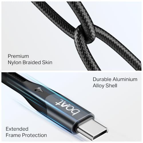 Image of boAt 240W Cable; Type-C to C; 5A Fast Charging; 480 Mbps Data Sync, 1.2 m Unbreakable Nylon Braided,10000+ Bends Lifespan, For Apple, OnePlus, Android, Laptop (Carbon Black)