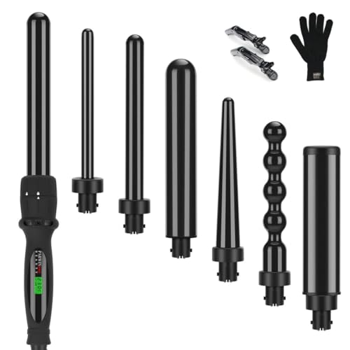 7 in 1 Curling Master Parwin Pro Beauty Hair Curler in Black | Interchangeable Barrels 100-240°C | Tourmaline Ceramic | 30s Heat Up | Dual Voltage | Professional for All Hair Types UK Plug