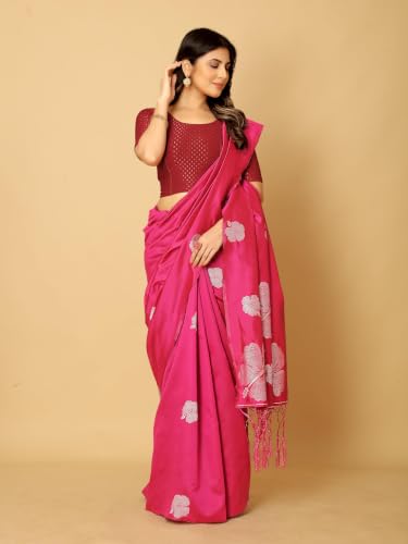 Image of Amazon Brand - Anarva Round Neck Dobby Cotton Lycra Stretchable Elbow Half Sleeve Readymade Saree Blouse for Women Stylish