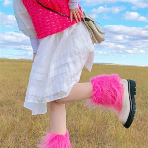 Women Furry Leg warmers Solid Fuzzy Leg warmers Soft Boot Cuffs Cover for Cold Weather (Hot Pink, A)2