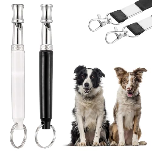 ElevateTech 2 Pcs Dog Whistle Dog Training Whistles to Stop Barking Adjustable Ultrasonic Silent Dogs Recall Whistles with Lanyard Professional Pet Deterrent Whistle for Recall (Black and White)