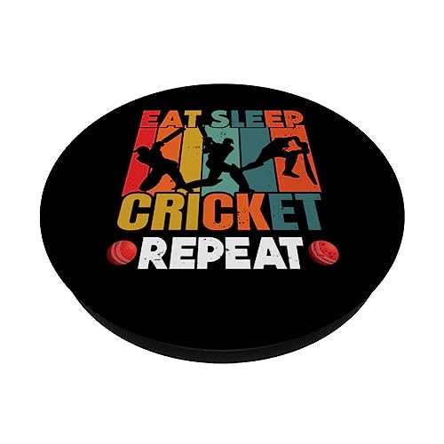 Eat Sleep Cricket Repeat Funny Cricket Player Vintage Tee PopSockets Swappable PopGrip, Black - Image 2