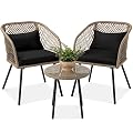Best Choice Products 3-Piece Outdoor Wicker Bistro Set, Patio Dining Conversation Furniture for Backyard, Balcony, Porch w/Diamond Weave Design, Tempered Glass Side Table, 2 Chairs - Black
