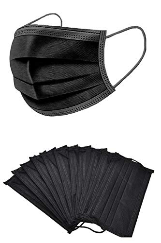 KAV® Lot de 100 masques jetables à 3 plis, haute filtration, convient aux peaux sensibles, perméable à l’air (Noir) Cover