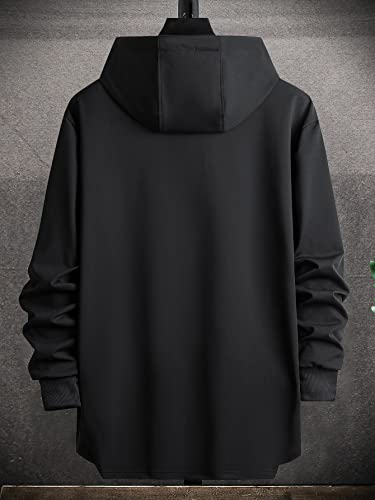 Makemechic Men's Casual Slogan Print Asymmetrical Hem Pullover Hoodie Hooded Sweatshirt Black Xl #TOP1