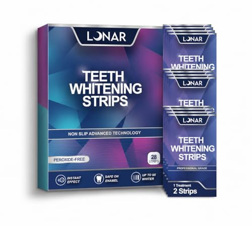 LUNAR Teeth Whitening Strips 28 Strips Enamel Safe Non Sensitive Formula Non Slip Removes Coffee Wine & Smoking Stains 14 Day Treatment