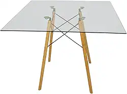 Mesa Jantar Eiffel Charles Eames Quadrada Tampo Vidro Redondo ou Quadrado Temperado 6mm Jt Home (TAMPO QUADRADO, 70CM)