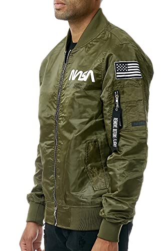Bleecker And Mercer Lightweight Spring Fall Nasa Flight Bomber Jacket (J1135- Olive Nasa Bomber, L) #TOP1