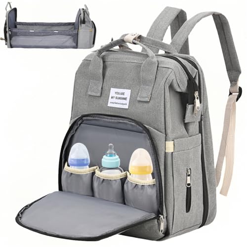 Mochila, Cama Dobrável Portátil, Saco de Fraldas, Mochila de Fraldas, Bolsa para Fraldas com Cama Dobrável, Mochila Da Bolsa de Fraldas, com Bolsa Impermeável e Bolsa Térmica