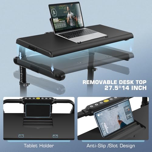 Image of Treadmill with Desk Workstation & Adjustable Height, 450 lbs Weight Capacity, Folding Incline Treadmill with Handle Bar, Portable Ultra-Quiet 3.5HP Walking Pad Treadmill with Desktop for Home Office