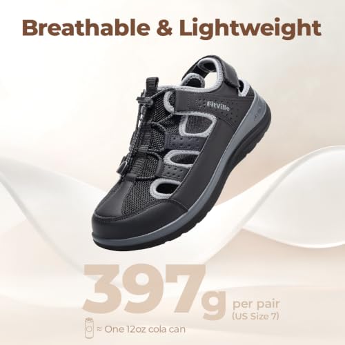 Image of FitVille Womens Wide Orthopedic Sandals, Lightweight Flat Sandals for Women with Arch Support, Adjustable Strap for Swollen Feet|Plantar Fasciitis